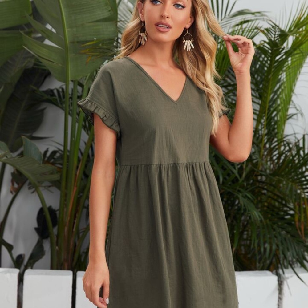 SHEIN Brown V-Neck Dress & Earrings